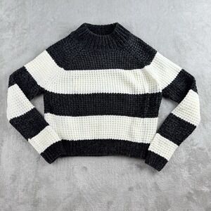 Cocovive Womens Sweater Medium Black White Striped Chunky Knit Cozy Pullover NEW